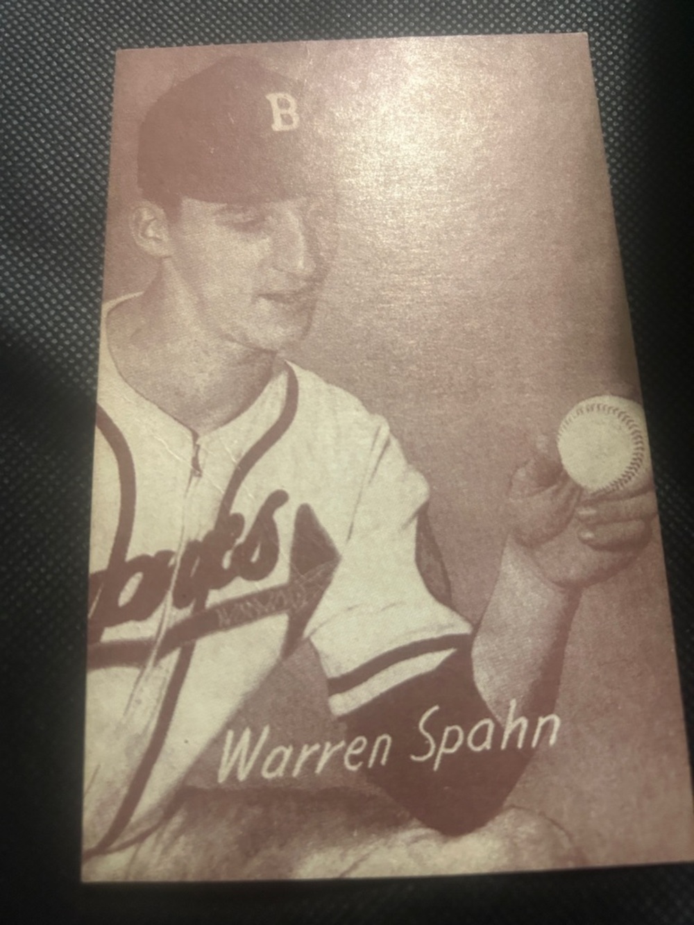 1948 Exhibit Baseball Card #276 Warren Spahn-Boston Braves Exhibit Card.